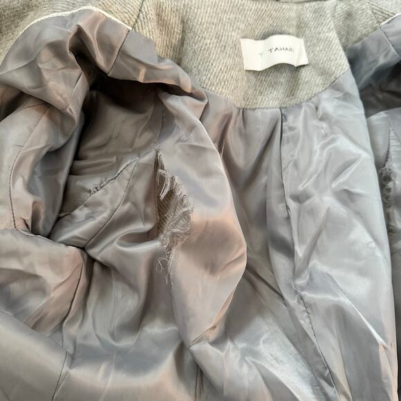 T Tahari Womens S ? Oversized Drape Collar Pea Coat Wool Blend Gray Winter Fall - Picture 11 of 12